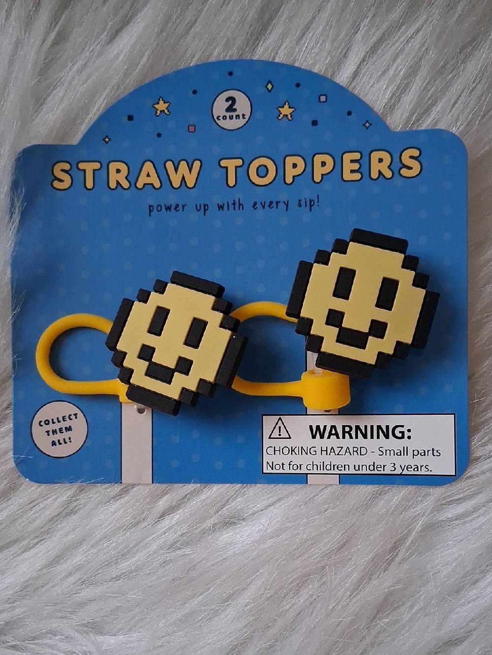 Pixel Smiley Straw Toppers - Yellow Ans Black